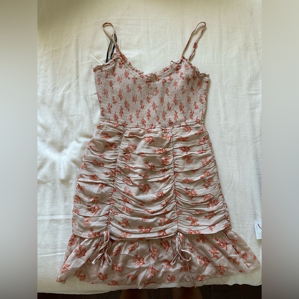 Forever 21 Floral Ruched Dress - Pink and Cream